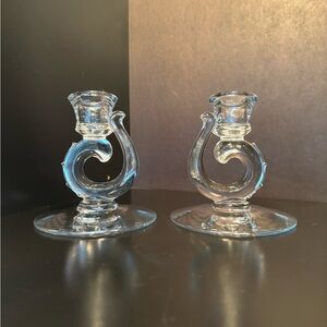 1950’s Fostoria “century” Clear Glass Swirl Candle Holders